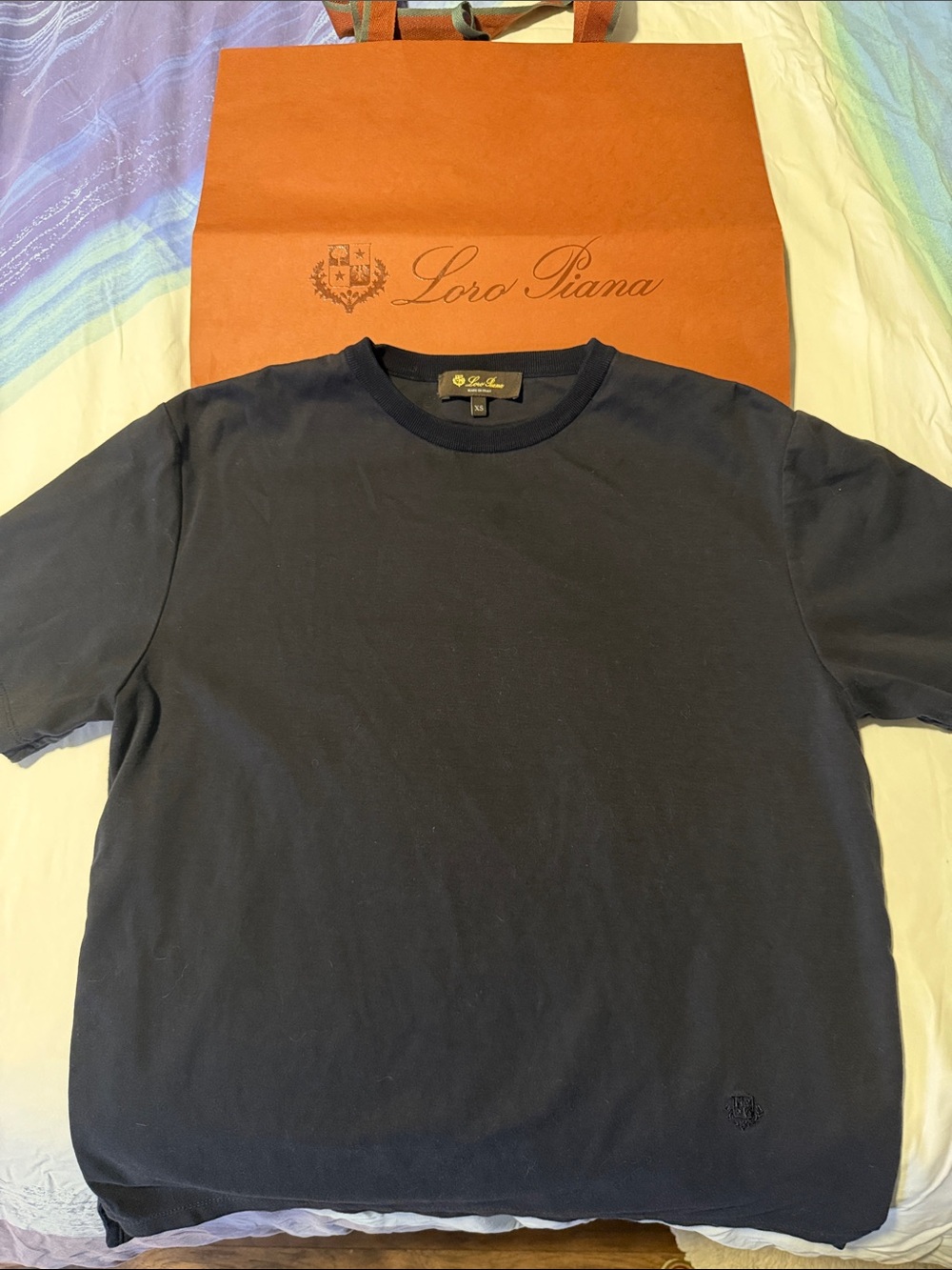 Loro Piana Navy Crewneck Short-Sleeve Tee